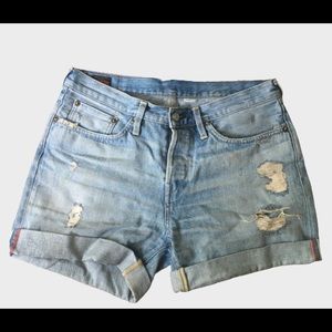 Evisu distressed denim short